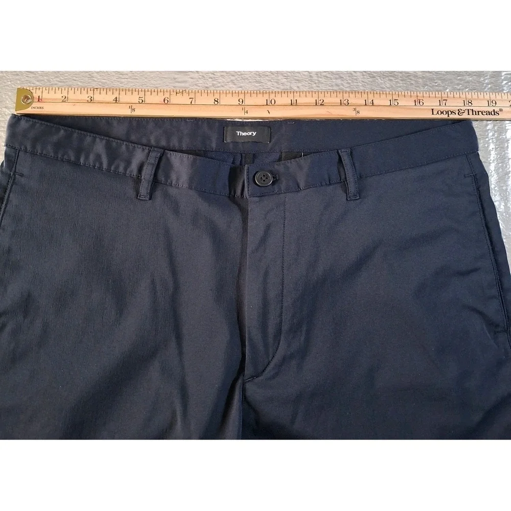 Theory Zaine Shorts Mens 36 Navy Blue Performance Chino Flat Front Casual Summer